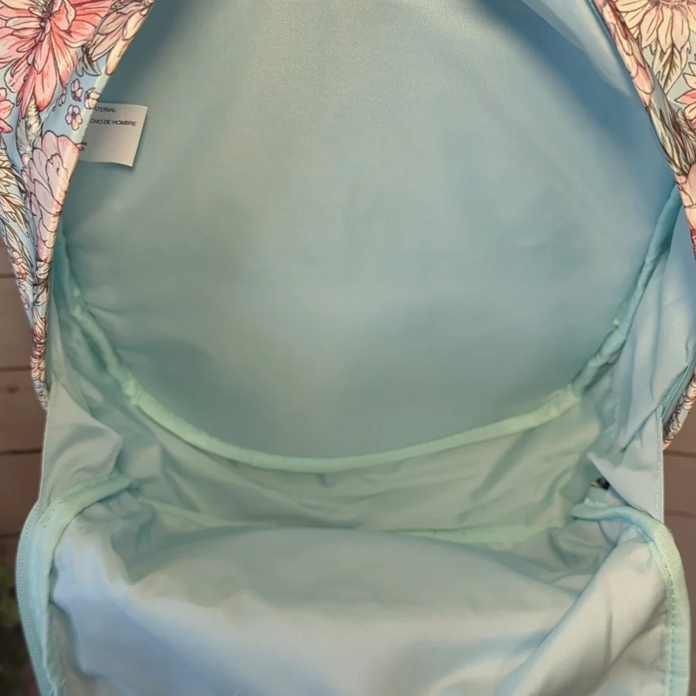 Chrysanthemum Floral Teal and Pink Women's Backpack Purse Satin Feminine Girly‎